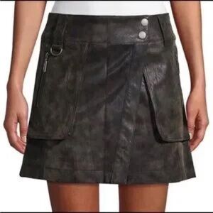 Black Faux Leather Mini Skirt with Zipper Details